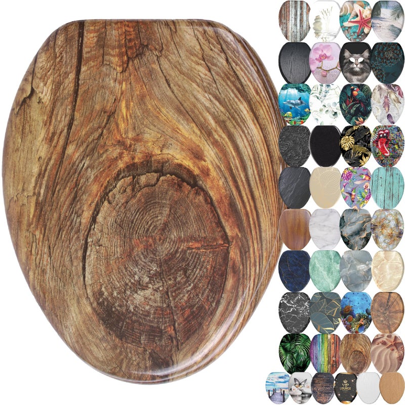 SANILO Wooden Toilet Seat with Soft Close [ELONGATED] - Decorative, Quiet & Slow Close Molded Wood Seat - With Strong Bumpers & Hinges - Adjustable Fit - Rustic - Image 1